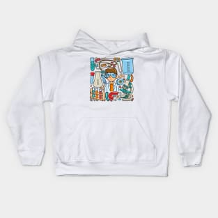 Man Scientist Kawaii Doodle Kids Hoodie